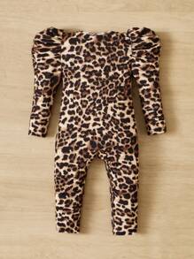 SHEIN 嬰兒豹紋印花泡泡袖連身褲 - 彩色 - 查看 2
