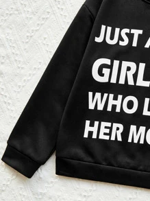 Tween Girl Slogan Graphic Pullover & Cow Print Leggings - Black and White - View 3
