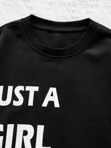 Tween Girl Slogan Graphic Pullover & Cow Print Leggings - Black and White - View 5