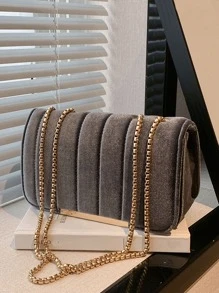 幾何極簡孔眼鍊帶方形袋適用於商務/通勤/工作/辦公 - 灰色 - 查看 2