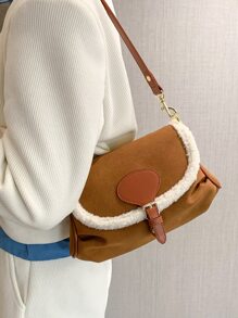 Buckle Decor Contrast Binding Square Bag - Brown - View 2
