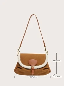 Buckle Decor Contrast Binding Square Bag - Brown - View 3