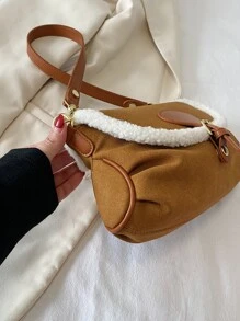 Buckle Decor Contrast Binding Square Bag - Brown - View 5