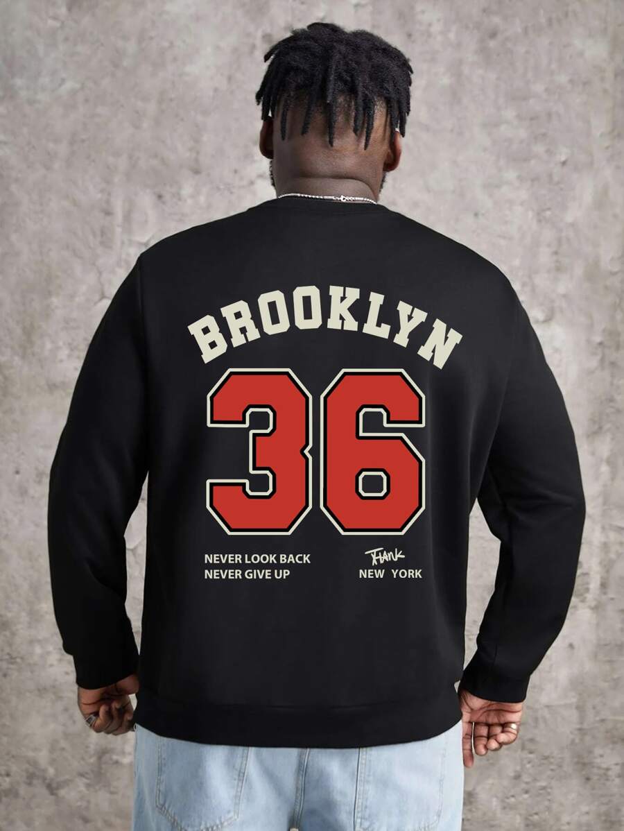 Manfinity Men Plus Letter Graphic Sweatshirt - Black - View 1