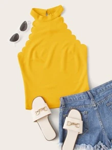 SHEIN Clasi 貝殼邊繞頸上衣 - 黃色 - 查看 1