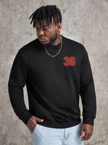 Manfinity Men Plus Letter Graphic Sweatshirt - Black - View 4