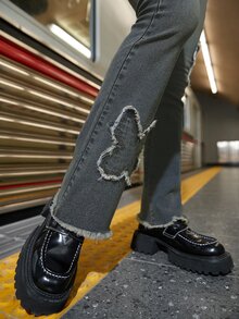 Jeans de pierna amplia bajo crudo - Azul lavado medio - Ver 4