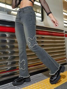 Jeans de pierna amplia bajo crudo - Azul lavado medio - Ver 6