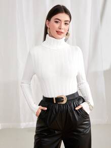 Seusyu Turtleneck Ribbed Knit Jumper - White - View 4