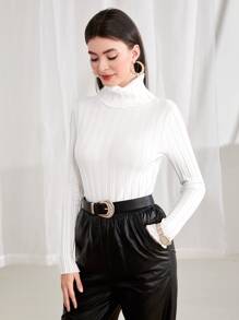 Seusyu Turtleneck Ribbed Knit Jumper - White - View 5