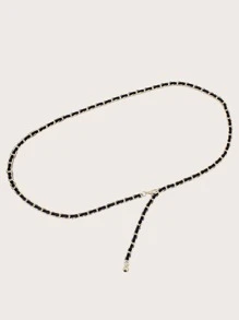 One Black Fashionable PU Chain Metal Waist Chain - Black - View 2