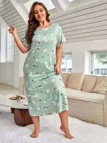 Plus Cartoon Graphic Nightdress - Multicolor - View 1