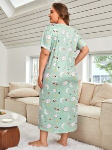 Plus Cartoon Graphic Nightdress - Multicolor - View 2