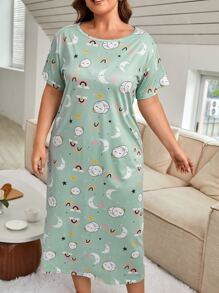 Plus Cartoon Graphic Nightdress - Multicolor - View 3