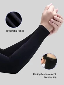 Sun Protective Anti UV 1pair Solid Sun-Protection Arm Sleeves - Black - View 5