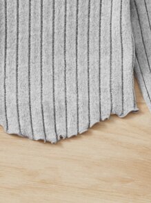 SHEIN Tween Girl Casual Long Sleeve T-Shirt With Round Neck And Flounce Hem, Spring/Fall - Light Grey - View 3