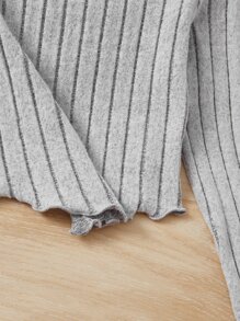 SHEIN Tween Girl Casual Long Sleeve T-Shirt With Round Neck And Flounce Hem, Spring/Fall - Light Grey - View 4