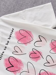 SHEIN 女孩愛心和標語圖案落肩T恤 - 白色 - 查看 4