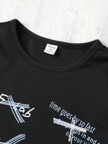 Boys Letter & Bear Print Tee & Shorts - Black - View 4