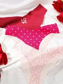 3入組字母和心形圖案無痕內褲套裝
