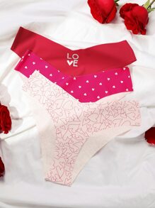3入組字母和心形圖案無痕內褲套裝