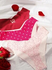 3入組字母和心形圖案無痕內褲套裝