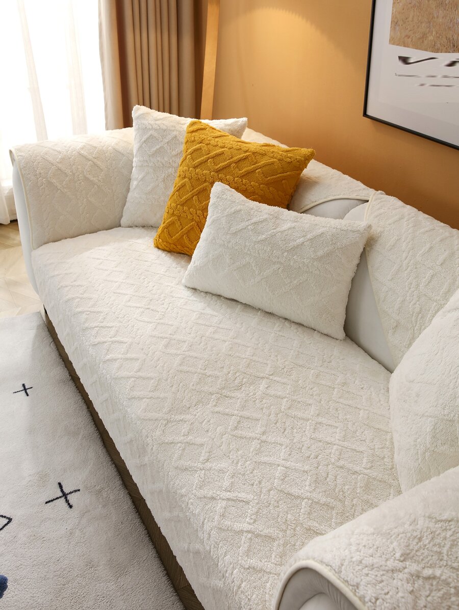 1入組素色簇絨沙發巾 - 白色 - 查看 1