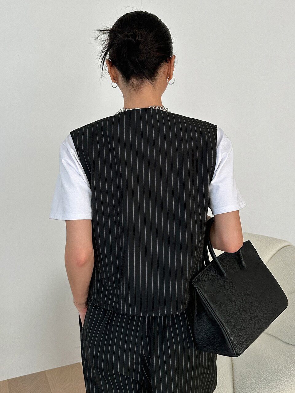 Pinstriped Print Vest Blazer Without Tee