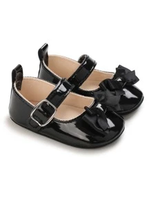 Baby Bow Decor Mary Jane Flats - Black - View 5