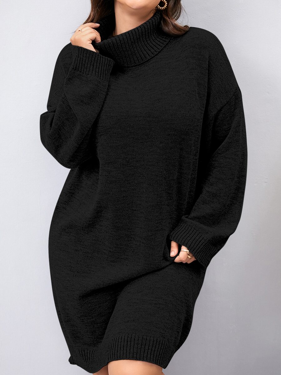 Mulvari Vestido de suéter con cuello de tortuga y hombros caídos sin cinturón, para invierno