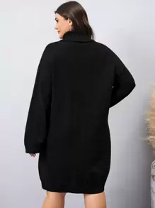 Mulvari Vestido de suéter con cuello de tortuga y hombros caídos sin cinturón, para invierno