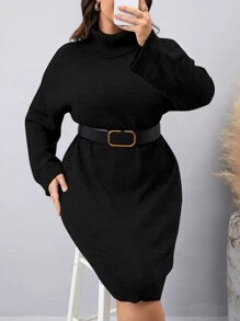 Mulvari Vestido de suéter con cuello de tortuga y hombros caídos sin cinturón, para invierno