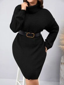 Mulvari Vestido de suéter con cuello de tortuga y hombros caídos sin cinturón, para invierno