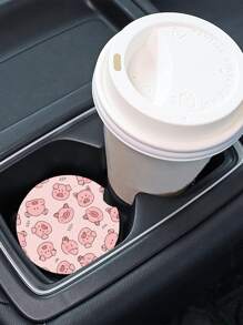 2 piezas Posavasos de coche con dibujos animados con patrón de cerdo - Blanco y Negro - Ver 2