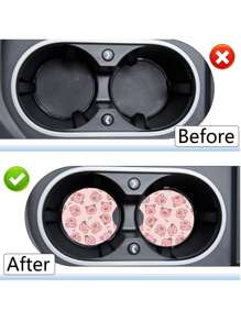 2 piezas Posavasos de coche con dibujos animados con patrón de cerdo - Blanco y Negro - Ver 3