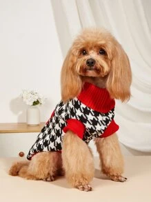 爪子和千鳥格圖案寵物毛衣 - 彩色 - 查看 5