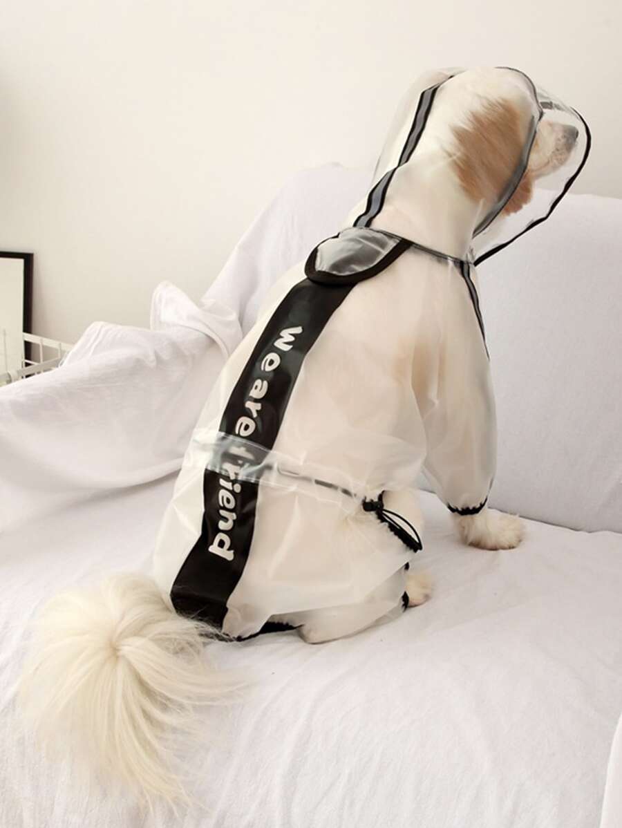 1pc Letter Graphic Clear Hooded Pet Raincoat - Clear - View 1