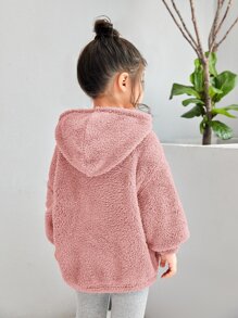 SHEIN Little Byeori 年輕女孩字母刺繡半拉鍊落肩熊熊連帽衛衣