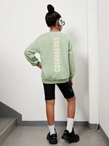 SHEIN Girls Letter Graphic Drop Shoulder Pullover - Mint Green - View 4