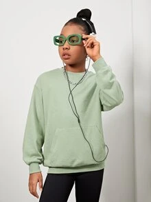 SHEIN Girls Letter Graphic Drop Shoulder Pullover - Mint Green - View 5