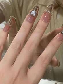 ROMWE Kawaii 24pcs Coffin 3D Heart Decor Fake Nail & 1sheet Nail Tape - Multicolor - View 5