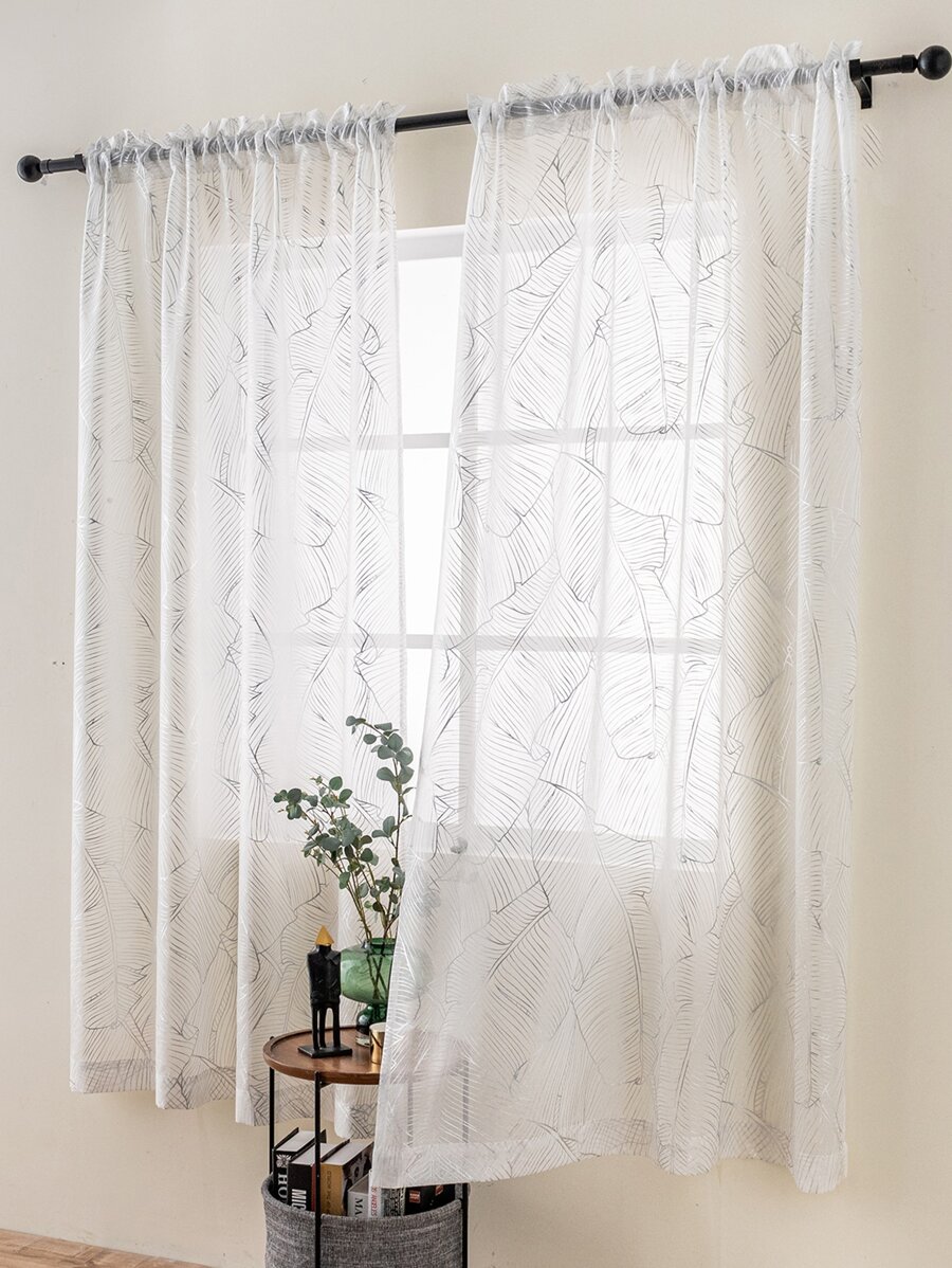 葉子圖案單片透視窗簾 - 米色 - 查看 1