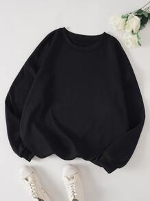 SHEIN EZwear Plus Solid Thermal Lined Sweatshirt - Black - View 1