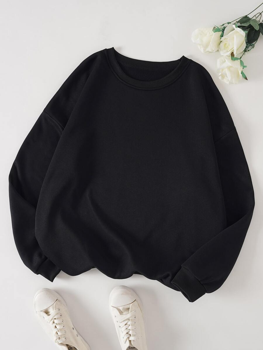 SHEIN EZwear Plus Solid Thermal Lined Sweatshirt - Black - View 1
