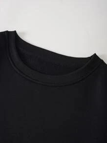 SHEIN EZwear Plus Solid Thermal Lined Sweatshirt - Black - View 7