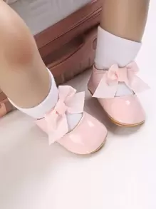 Infant Bow Decor Ankle Strap Flats - Pink - View 1