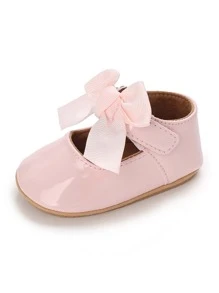 Infant Bow Decor Ankle Strap Flats - Pink - View 3