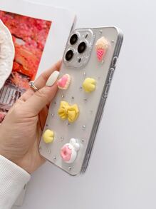 3D Heart & Bow-knot Decor Clear Phone Case - Clear - View 4