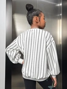 SHEIN Girls Striped & Letter Graphic Drop Shoulder Sweatshirt - Multicolor - View 2