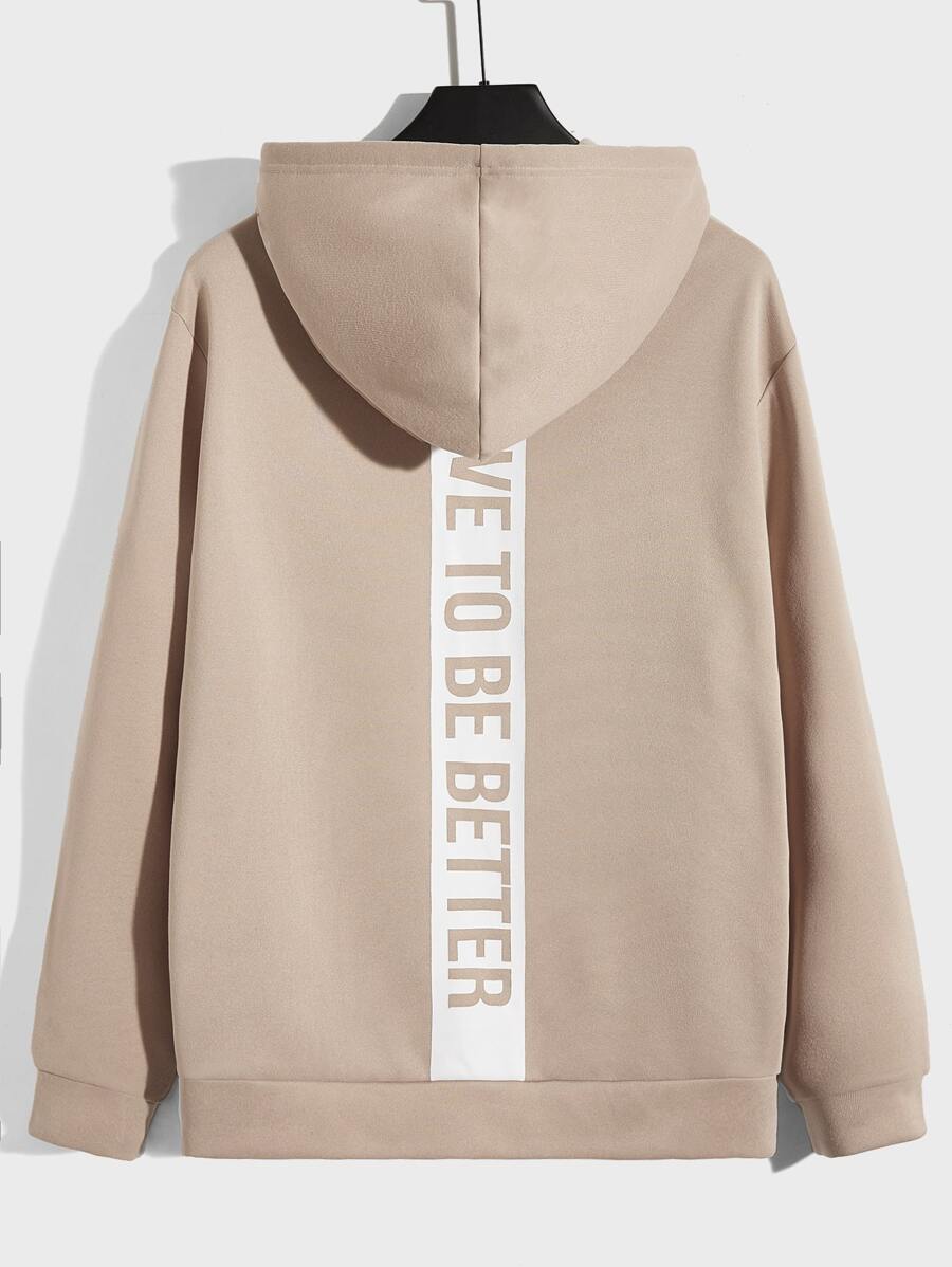 EASEVO Men Plus Letter Graphic Drawstring Hoodie - Apricot - View 1